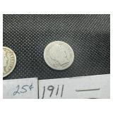 (2) Barber Quarters and (2) Barber Dimes, 1902O, 1911 and 1911, 1914
