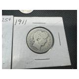 (2) Barber Quarters and (2) Barber Dimes, 1902O, 1911 and 1911, 1914