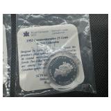 1992 (2) Proof Canadian Silver Commemorative Quarters w/COAs, Uncirculated - Sterling Silver, British Colombia, New Brunswick
