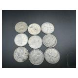 (9) 80% Silver Canada Quarters