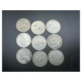 (9) 80% Silver Canada Quarters