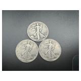(3) Mid Minus Walking Liberty Halves