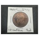 1866 N XF Red Italia 10 Centisimi, Very Well Preserved for it