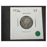 1936 XF Mercury Dime, XFR or Better