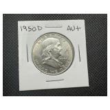 1950 D High Grade Franklin Half Dollar, AU+ or Better