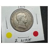 1914 Silver Italy 2 Lire