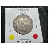 1914 Silver Italy 2 Lire