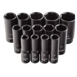 ARCAN TOOLS 1/2 Inch Drive Deep Impact Socket Set, Metric, 11mm - 32mm, Cr-V, 14-Piece0122515