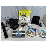 Assorted Electronics, DVD Player, HDMI Cord, Wireless Headset, and More
