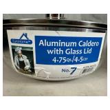 New 4.75 qt Aluminum Caldero Pan with Glass Lid