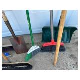 Assorted Long Handle Tools. Brooms, Shovels, Etc