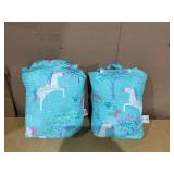 LOT OF 2 7PCS Full Size Your Zone Teal Unicorn Grove Polyester Bedding Set