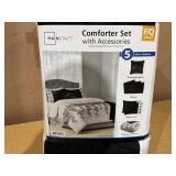 5PCS Full/Queen Mainstays White and Black Embroidered Comforter Set