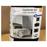 5PCS Full/Queen Mainstays White and Black Embroidered Comforter Set