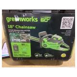 Greenworks 60V 18 inch Cordless Chainsaw with 4.0Ah Battery & Charger