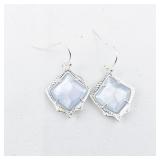 Kendra Scott  Kyrie Light Blue Illusion Silver Tone Base Metal French Wire Dangle Earrings . Has Kendra Scott Pouch