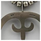 Greg Pat (Navajo) Turquoise & Spiny Oyster Sterling Silver Squash Blossom Necklace.