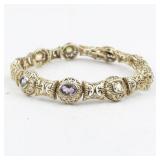 Etruscan Style Multi-Gemstone Vermeil (Sterling Silver) Tennis Bracelet.
