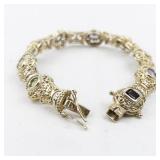 Etruscan Style Multi-Gemstone Vermeil (Sterling Silver) Tennis Bracelet.