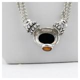 Esposito  Black Onyx & Amber Sterling Silver Multi-Strand Snap Necklace.
