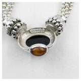 Esposito  Black Onyx & Amber Sterling Silver Multi-Strand Snap Necklace.