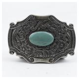 Teal Floral Base Metal Belt Buckle.