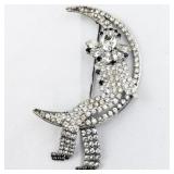Butler & Wilson  Man On The Moon Rhinestone Silver Tone Base Metal Brooch .