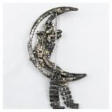 Butler & Wilson  Man On The Moon Rhinestone Silver Tone Base Metal Brooch .