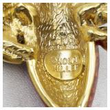 Nolan Miller Enamel & Rhinestone Gold Plated Brooch .