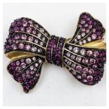 Joan Rivers Midnight Garden Pink/Purple Crystal Gold Tone Base Metal Brooch .