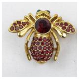 Joan Rivers Ruby Red Crystal Pave Gold Tone Base Metal Bee Brooch.