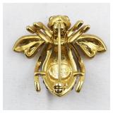 Joan Rivers Ruby Red Crystal Pave Gold Tone Base Metal Bee Brooch.