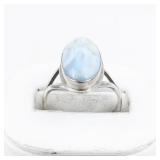 Larimar Cabochon Sterling Silver Ring. Size 8.25 - 8.5.