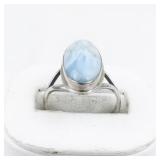 Larimar Cabochon Sterling Silver Ring. Size 8.25 - 8.5.
