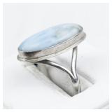 Larimar Cabochon Sterling Silver Ring. Size 8.25 - 8.5.