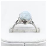 Larimar Cabochon Sterling Silver Ring. Size 8.25 - 8.5.