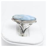 Larimar Cabochon Sterling Silver Ring. Size 8.25 - 8.5.
