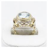 Filigree Openwork Blue Topaz Vermeil (Sterling Silver) Statement Ring . Size 7.75 - 8.