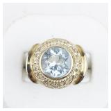 Filigree Openwork Blue Topaz Vermeil (Sterling Silver) Statement Ring . Size 7.75 - 8.