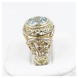 Filigree Openwork Blue Topaz Vermeil (Sterling Silver) Statement Ring . Size 7.75 - 8.