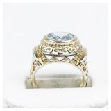 Filigree Openwork Blue Topaz Vermeil (Sterling Silver) Statement Ring . Size 7.75 - 8.