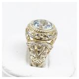 Filigree Openwork Blue Topaz Vermeil (Sterling Silver) Statement Ring . Size 7.75 - 8.
