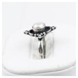 Dainty Pearl Sterling Silver Ring. Size 5.75 - 6.