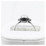 Dainty Pearl Sterling Silver Ring. Size 5.75 - 6.
