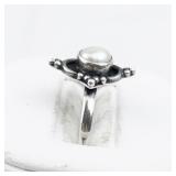 Dainty Pearl Sterling Silver Ring. Size 5.75 - 6.
