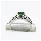 W.&H. Jewelry Co. Inc. Green Stone & Spiral Sterling Silver Ring. Size 6 - 6.25.