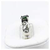 W.&H. Jewelry Co. Inc. Green Stone & Spiral Sterling Silver Ring. Size 6 - 6.25.