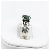 W.&H. Jewelry Co. Inc. Green Stone & Spiral Sterling Silver Ring. Size 6 - 6.25.