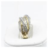 IBB (Italy) Diamond Wave Vermeil (Sterling Silver) Statement Ring . Size 8 - 8.25.