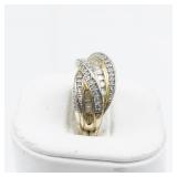 IBB (Italy) Diamond Wave Vermeil (Sterling Silver) Statement Ring . Size 8 - 8.25.